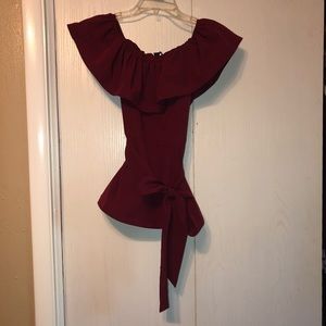 Maroon Peplum Top with Shoulder Ruffle